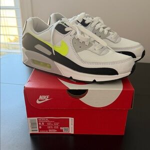 Nike Womens Air Max 90 White Black Neon Sneakers